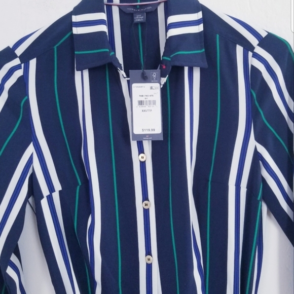 Tommy Hilfger  Women Navy Long Sleeve Striped Shirt Dress Size XXS - Picture 7 of 7